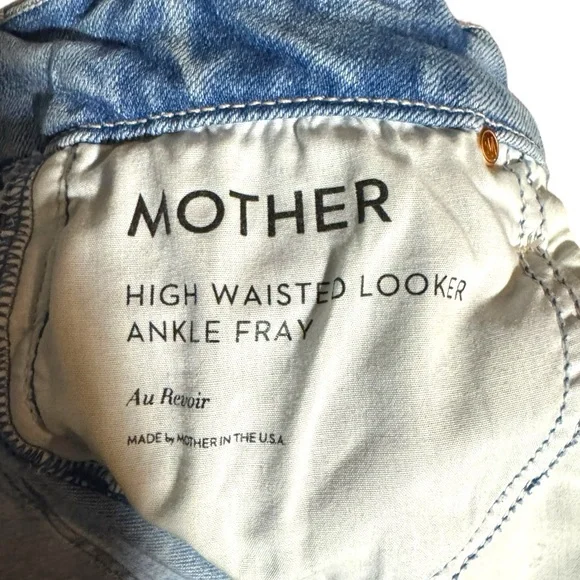 MOTHER High Waisted Looker Ankle Fray Au Revoir Light Wash Skinny Jeans Size 25